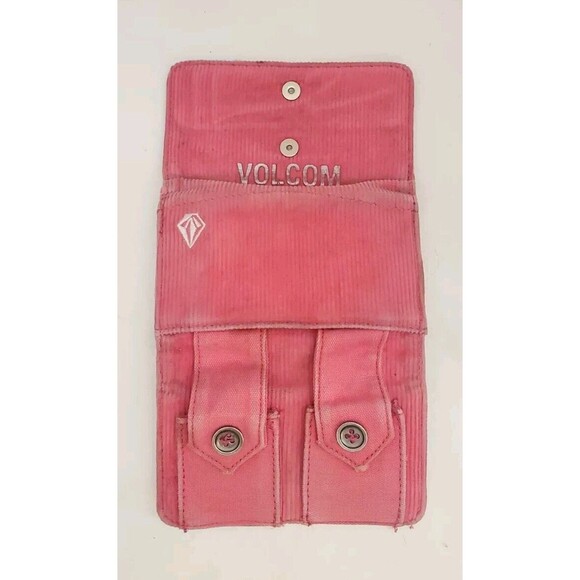 Volcom Women's Pink snap Button Wallet Corduroy 100% Cotton 5.5" - Picture 2 of 12